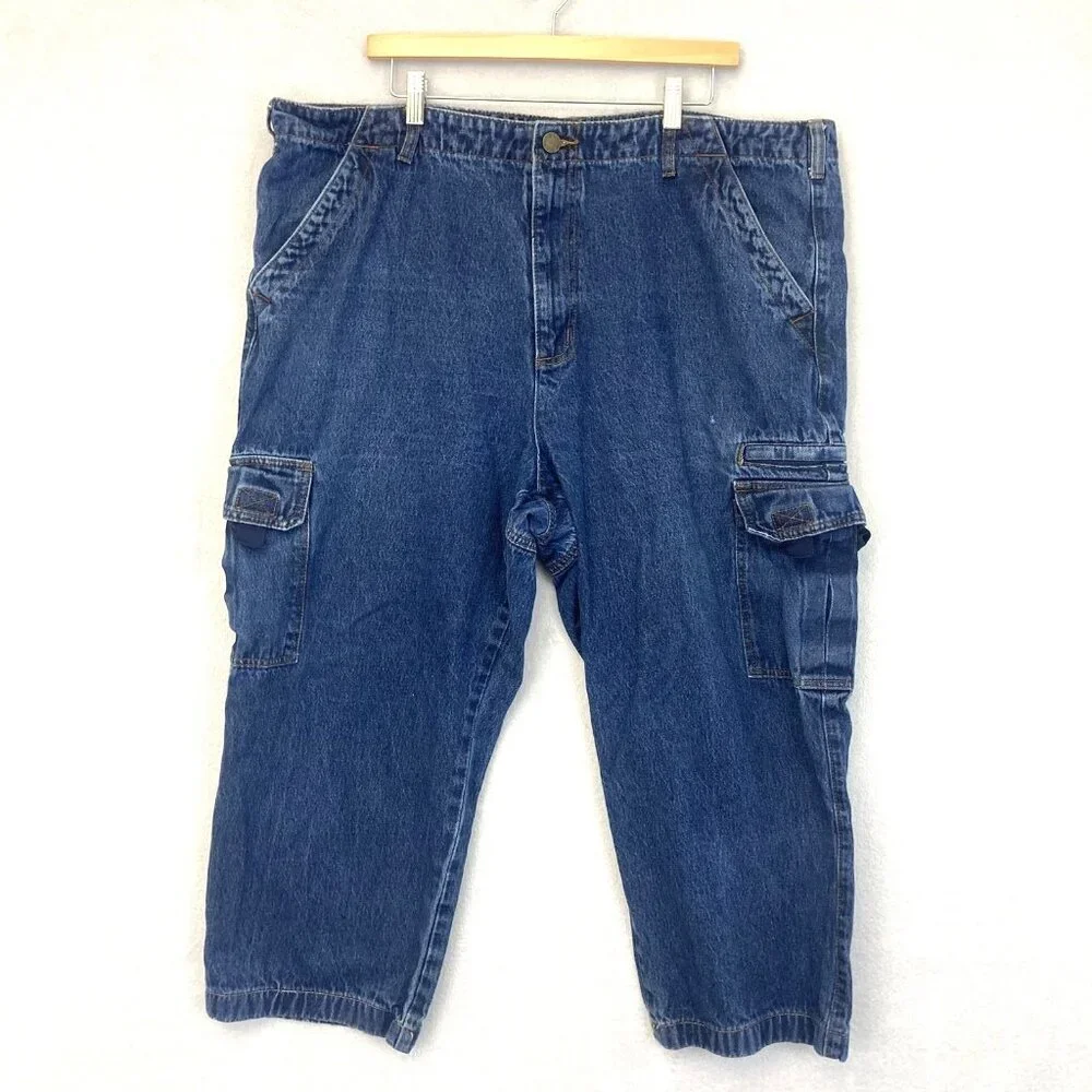 Vintage Scandia Woods Cropped Cargo Jeans Mens 43x24 Blue Workwear Utility Pants